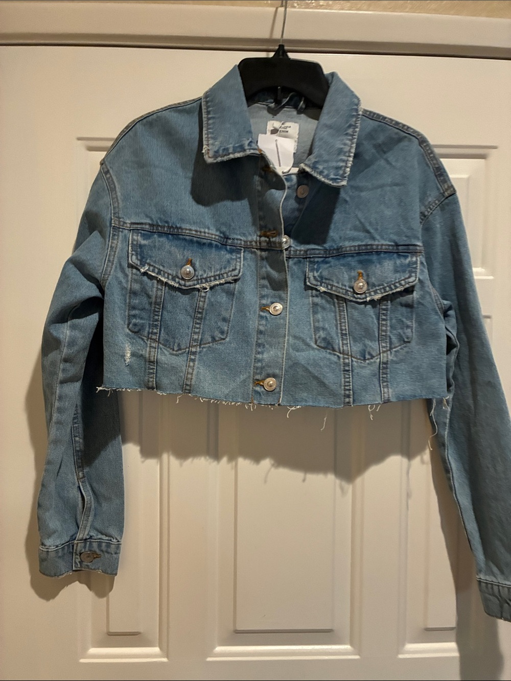 Bershka Cropped Light Blue Denim Jacket